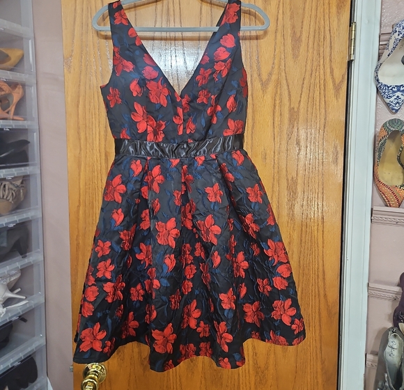Floral Black Red & Blue Dress - Picture 1 of 5